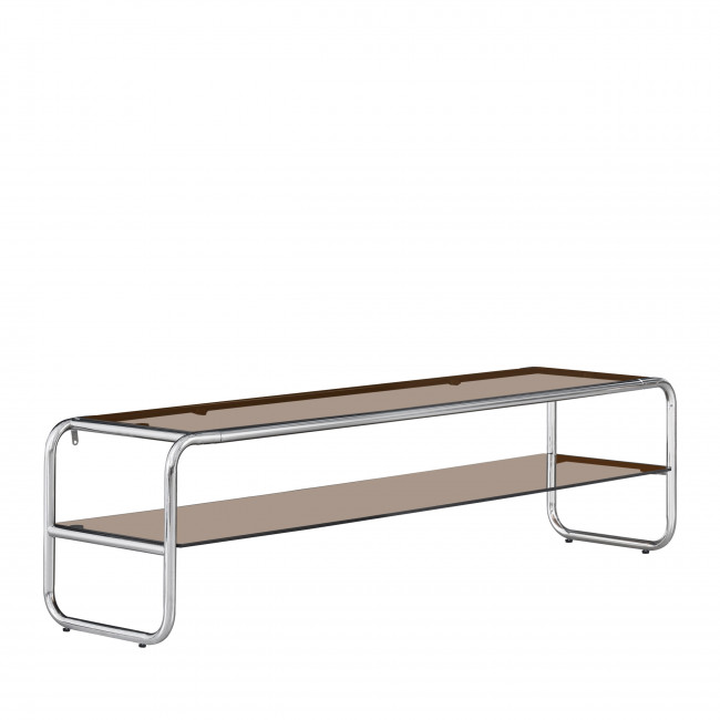 Delio - Meuble TV en verre et pieds chrome L 160 cm