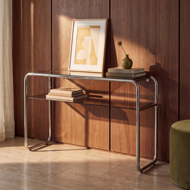 Delio - Console en verre et pieds chrome L 120 cm