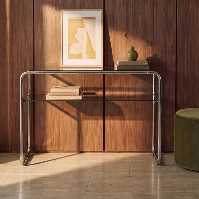 Delio - Console en verre et pieds chrome L 120 cm