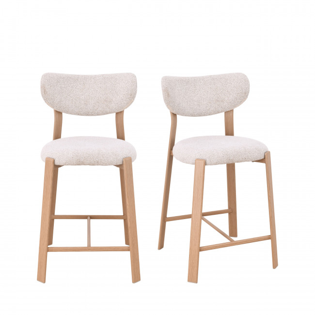 Lunara - Lot de 2 chaises de bar en tissu piètement effet bois clair H65cm