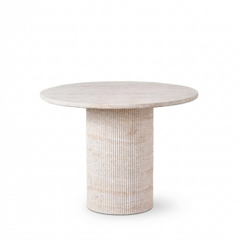 Velora - Table à manger 4 personnes ronde effet travertin
