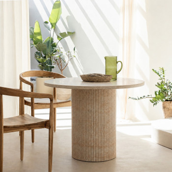 Velora - Table à manger 4 personnes ronde effet travertin