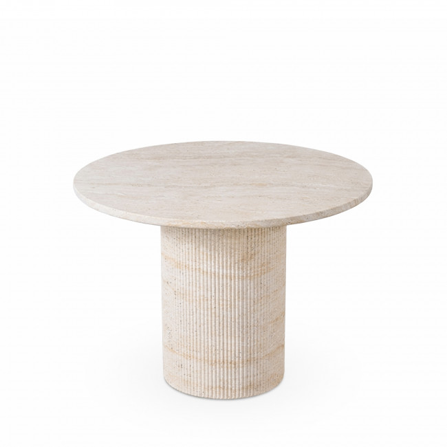 Velora - Table à manger 4 personnes ronde effet travertin