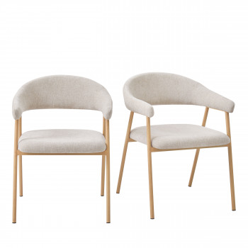 Leon - Lot de 2 fauteuils de table en tissu piètement effet bois clair