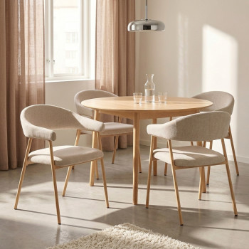 Leon - Lot de 2 fauteuils de table en tissu piètement effet bois clair