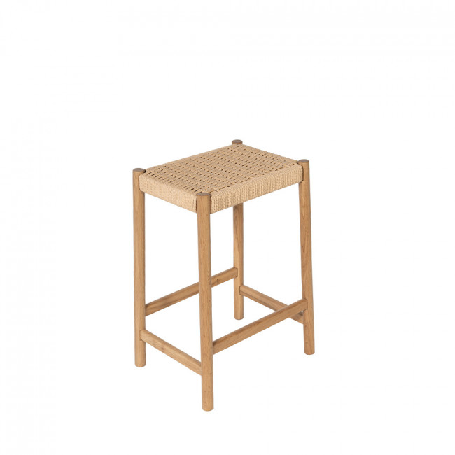 Paolo - Lot de 2 tabourets de bar en corde tressée et bois H 65 cm 