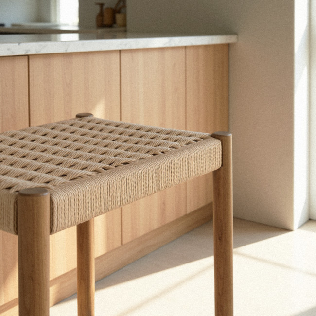 Paolo - Lot de 2 tabourets de bar en corde tressée et bois H 65 cm 