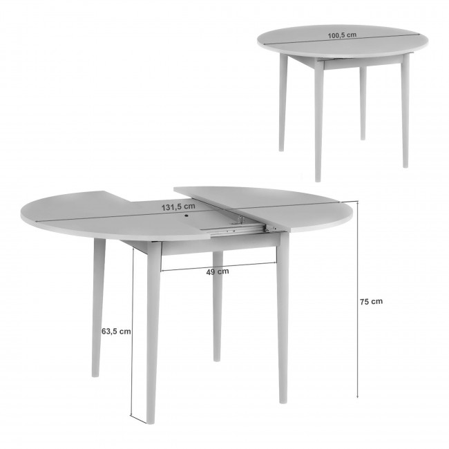 Salvador - Table à manger extensible 4 à 6 personnes en bois 100-131x75cm