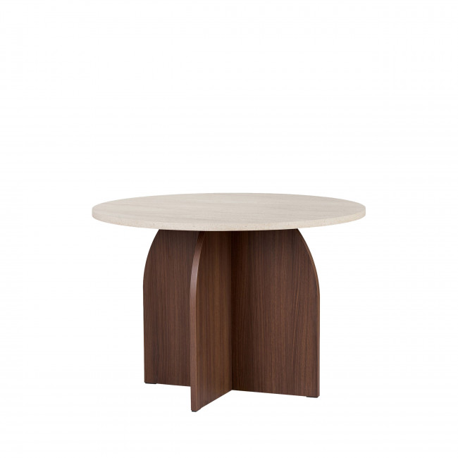 Ferdy - Table à manger 4 personnes ronde en bois et effet travertin 