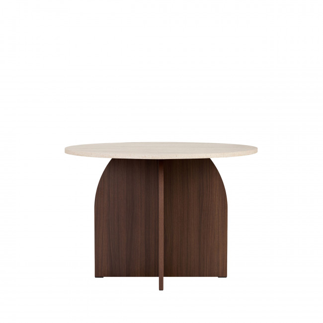 Ferdy - Table à manger 4 personnes ronde en bois et effet travertin 
