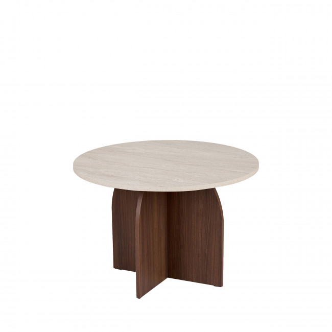 Ferdy - Table à manger 4 personnes ronde en bois et effet travertin 