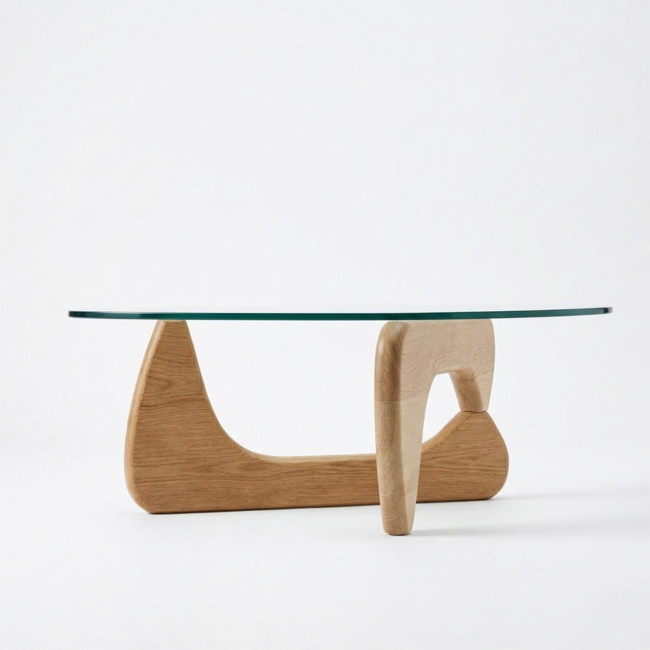 August - Table basse ronde en verre trempé et bois