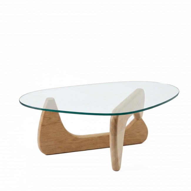 August - Table basse ronde en verre trempé et bois