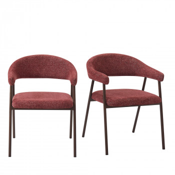 Leon - Lot de 2 fauteuils de table en tissu piètement effet bois foncé