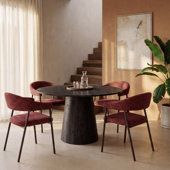 Leon - Lot de 2 fauteuils de table en tissu piètement effet bois foncé