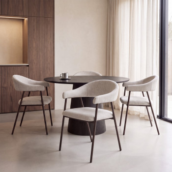 Leon - Lot de 2 fauteuils de table en tissu piètement effet bois foncé