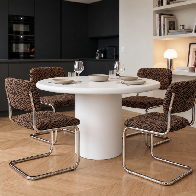 Pietra - Table à manger 4 personnes ronde en fibre de ciment 