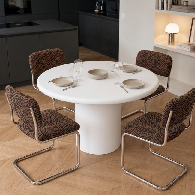 Pietra - Table à manger 4 personnes ronde en fibre de ciment 