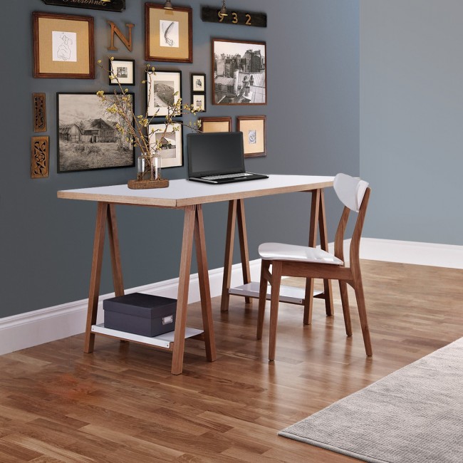 Bureau à tréteaux blanc et bois Highbury