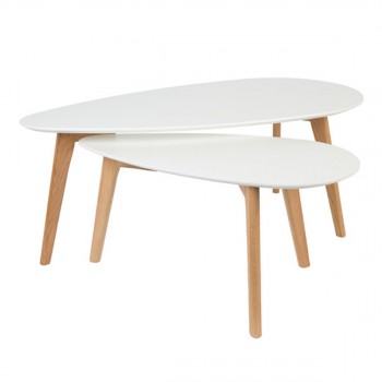 Lot de 2 tables d'appoint lacquées blanches Drop