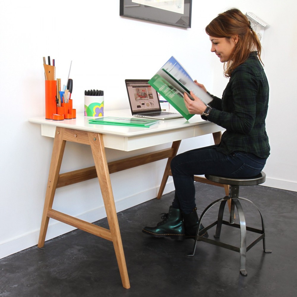 Bureau Bois Massif Scandinave : Bureau laqu? ch?ne & blanc 120x70cm Skoll look scandinave Bureau Bois Massif Scandinave : Bureau laqu? ch?ne & blanc 120x70cm Skoll look scandinave