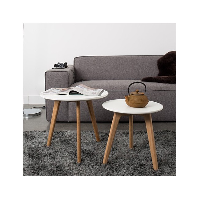 Lot de 2 tables d'appoint bois et blanc scandinave Bodine