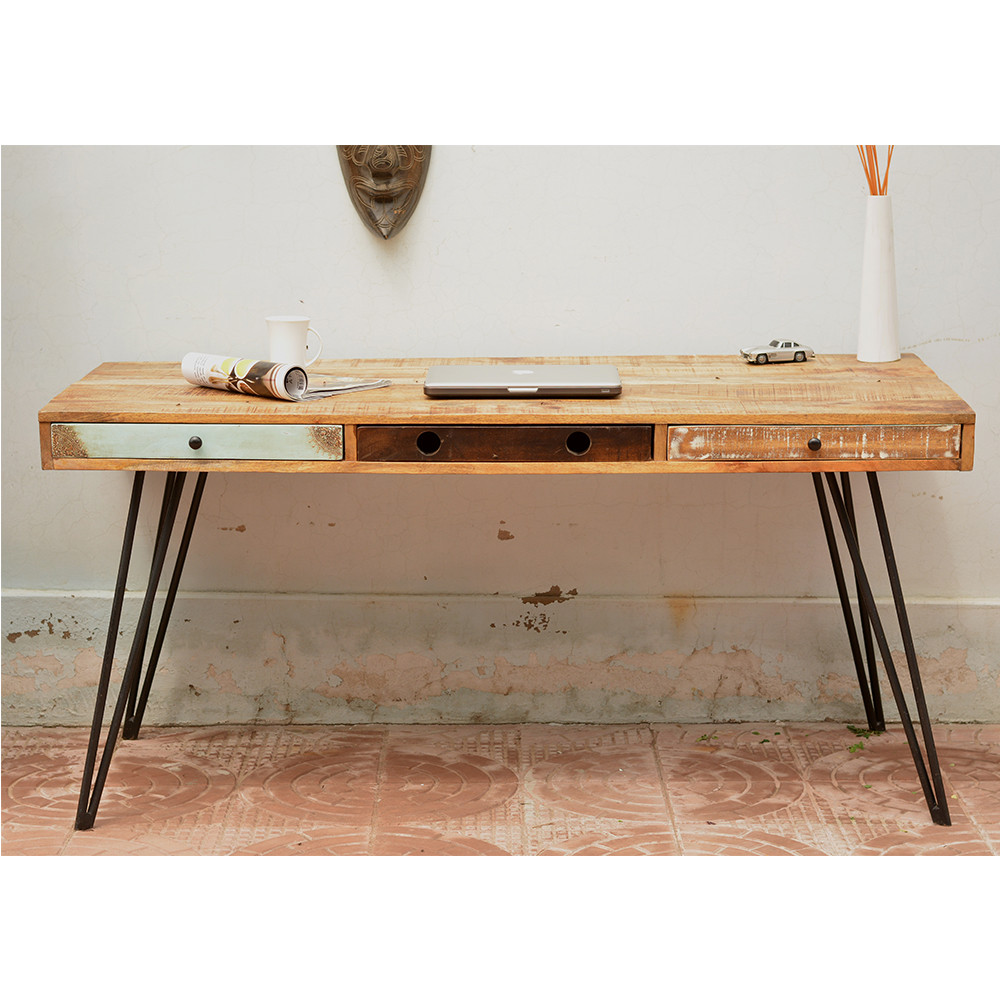 bureau design bois colore 3 tiroirs fusion