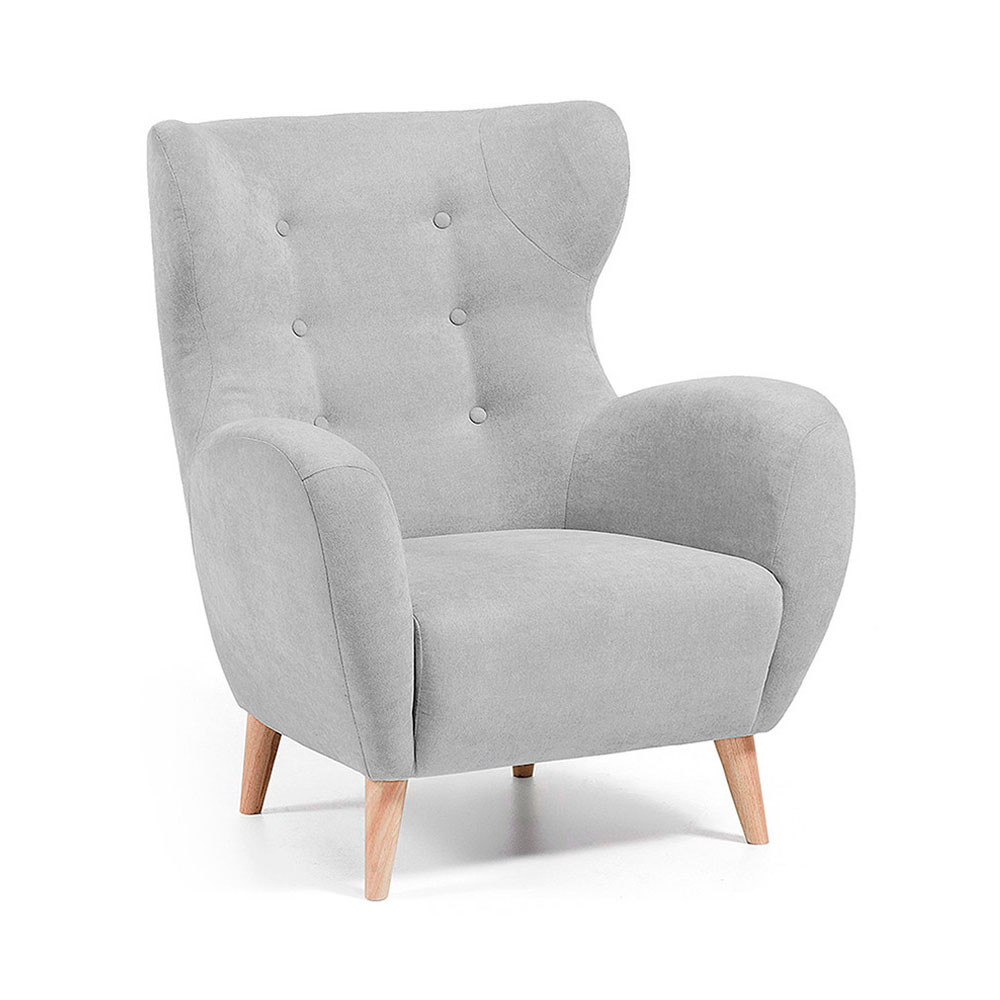 fauteuil scandinave tissu rembourre avec boutons decoratifs lord