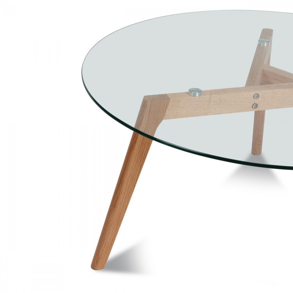 Table basse ronde Ø90cm Ingmar en verre et bois