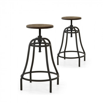 Lot de 2 tabourets de bar métal et bois réglable bleu Malira