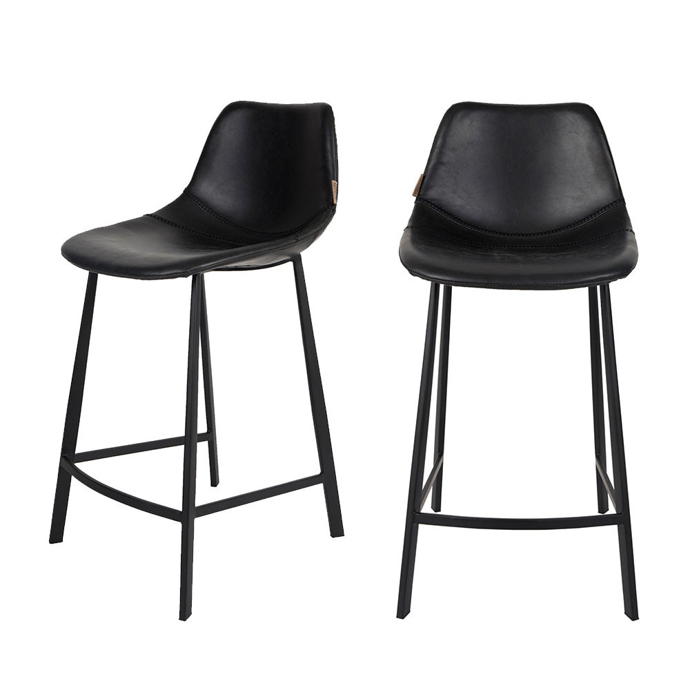 Franky - Lot de 2 tabourets de bar vintage 65cm - Couleur - Noir