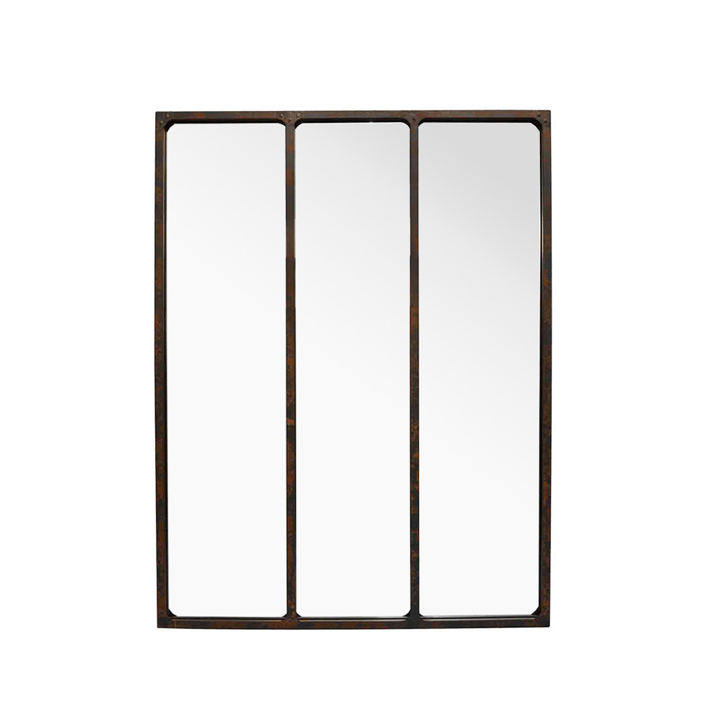 Léon - Miroir verrière style industriel 90x120 - Couleur - Métal oxydé