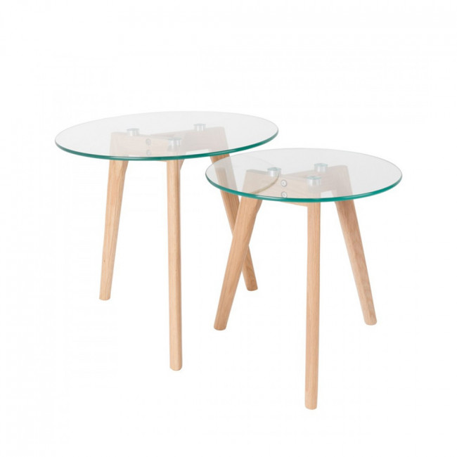 Set de 2 tables basses scandinaves verre et chêne Bror