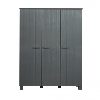 Armoire pin brossé 3 portes Denis Anthracite