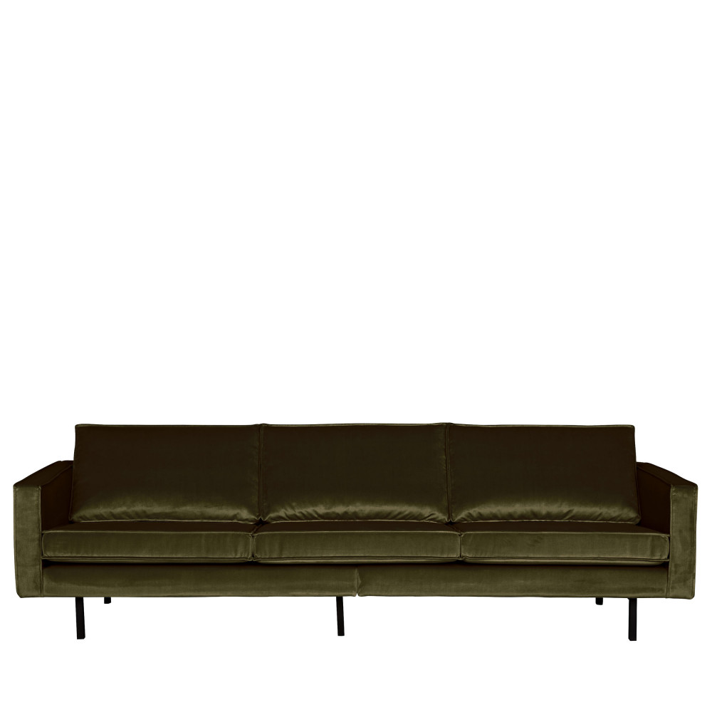 Bronco - Grand canapé 4 places vintage velours - Couleur - Vert kaki