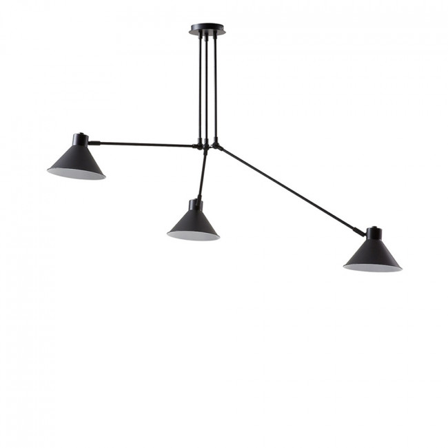 Suspension vintage 3 bras métal noir Dione