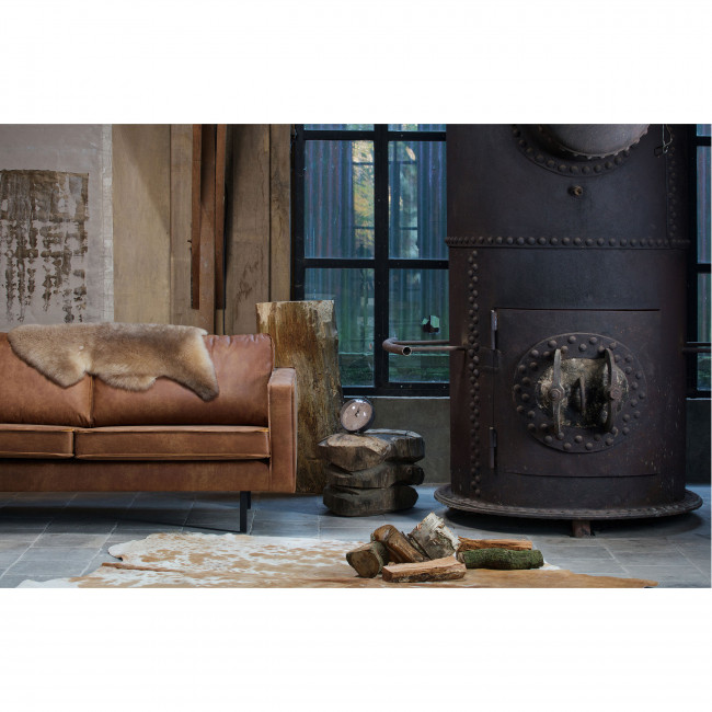 Canapé 3 places vintage en éco-cuir Bronco Cognac