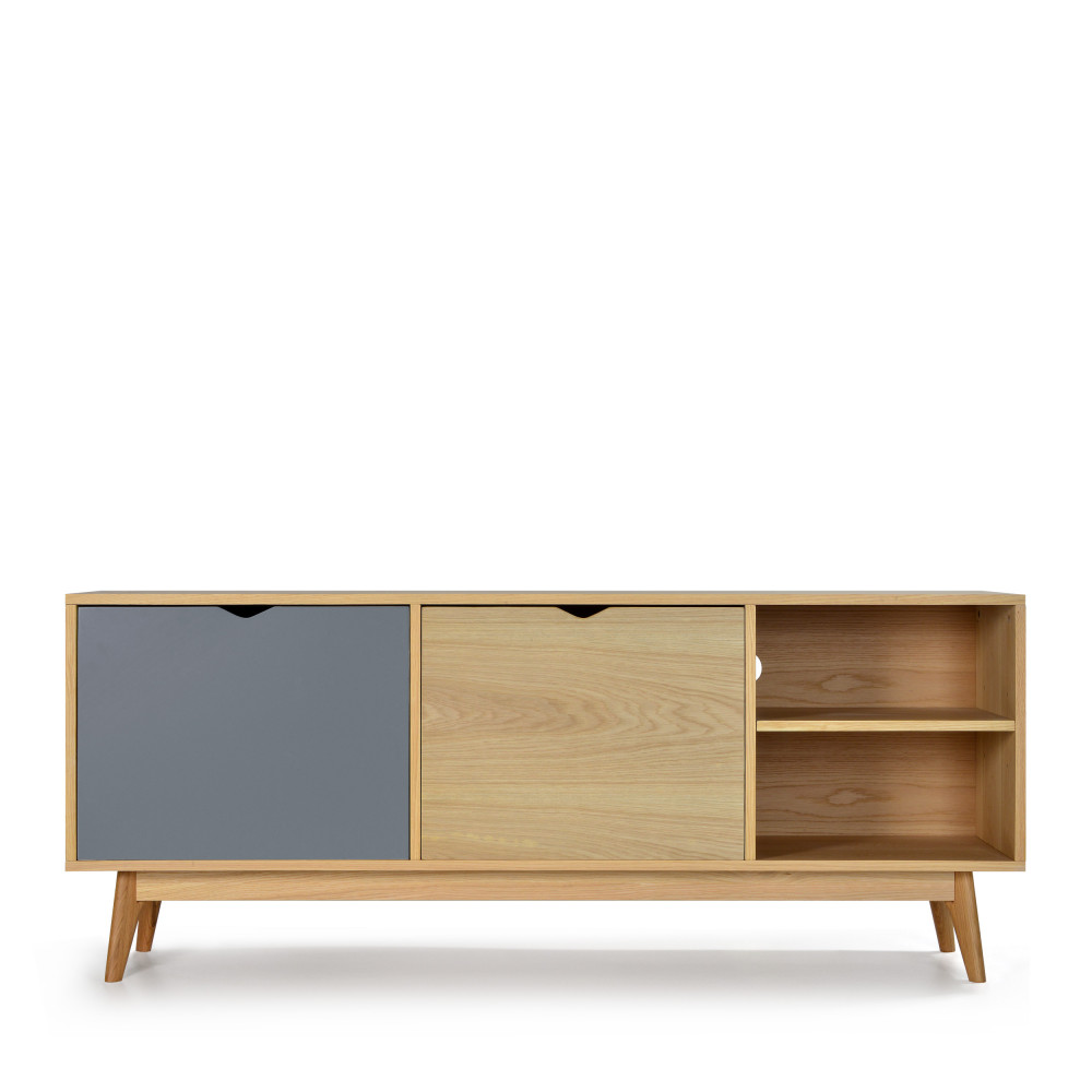 Ström - Meuble TV design 2 portes chêne - Couleur - Porte gris souris