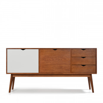 Buffet design 2 portes 3 tiroirs teinté noyer Ström blanc noyer
