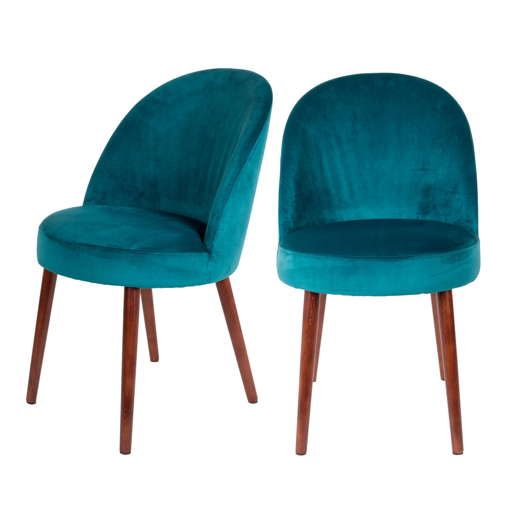 Barbara - Lot de 2 chaises en velours - Couleur - Bleu pétrole