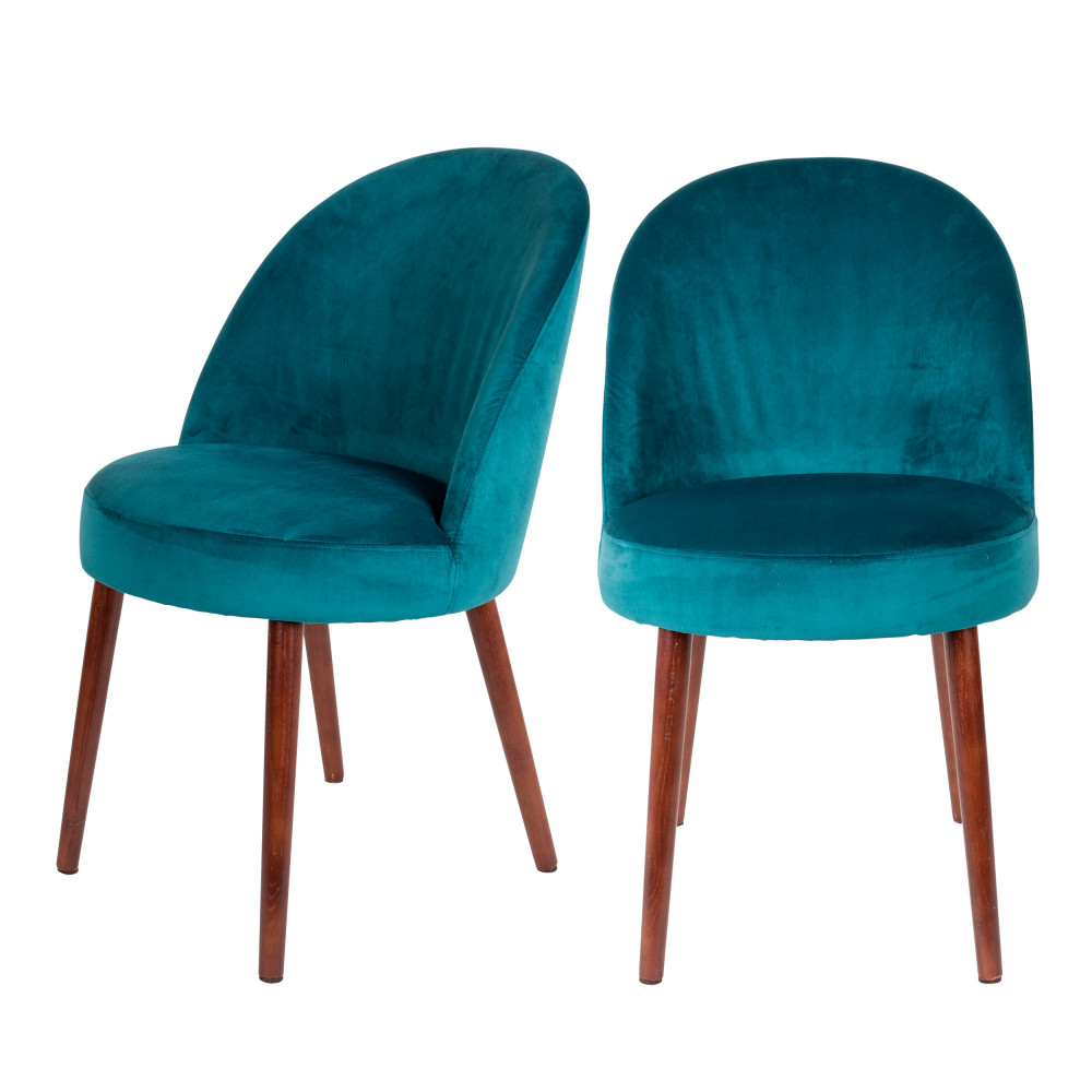 barbara - lot de 2 chaises en velours - couleur - bleu pétrole