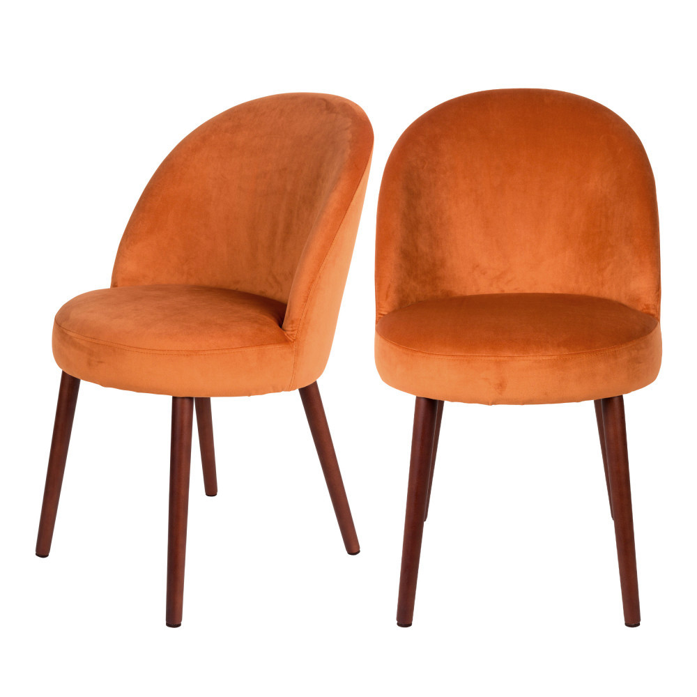 barbara - lot de 2 chaises en velours - couleur - orange