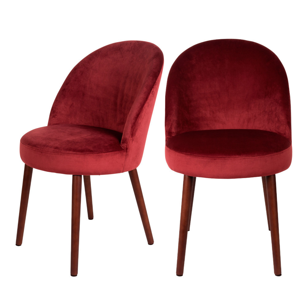 Barbara - Lot de 2 chaises en velours - Couleur - Rouge