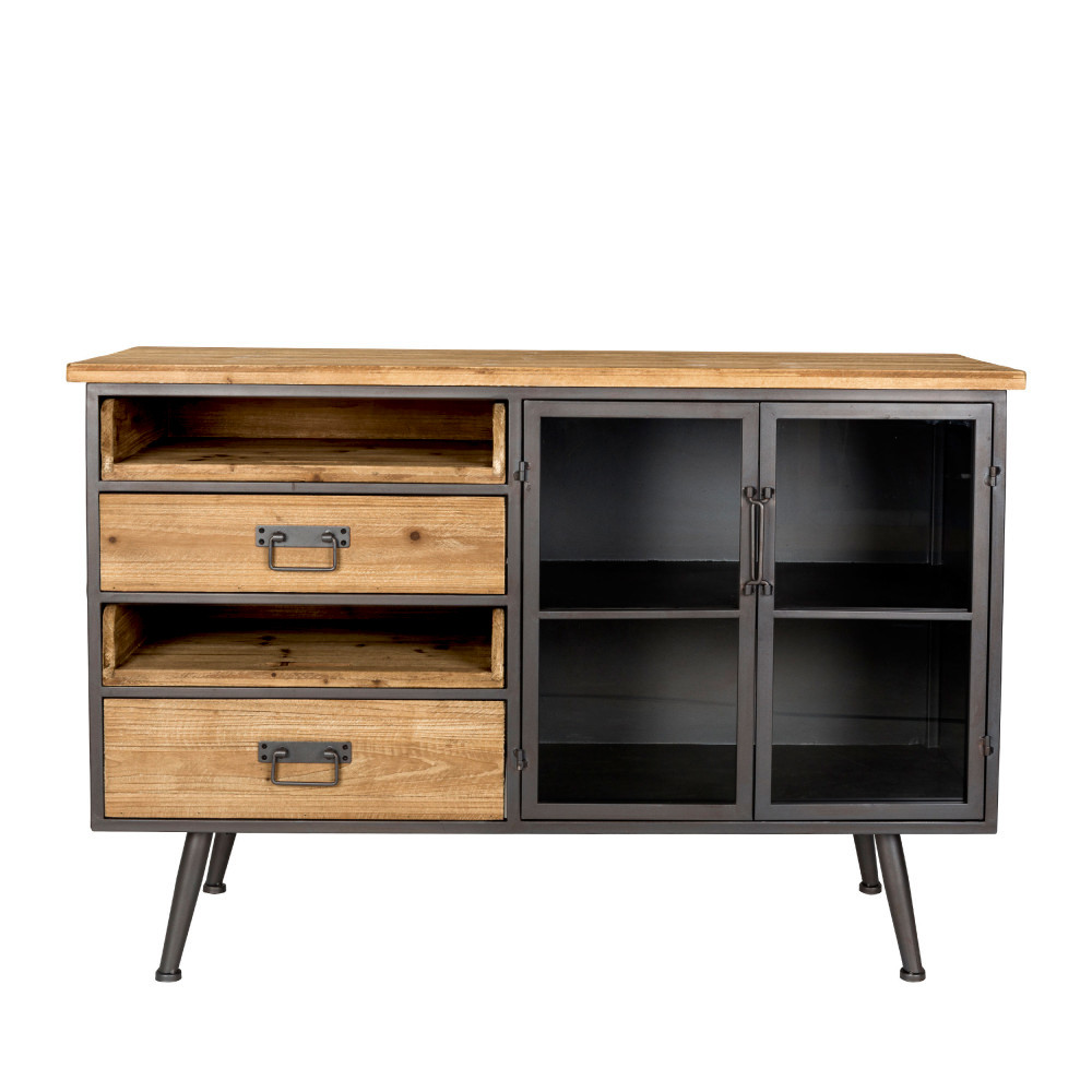 damian - buffet vintage en bois et métal - couleur - bois clair