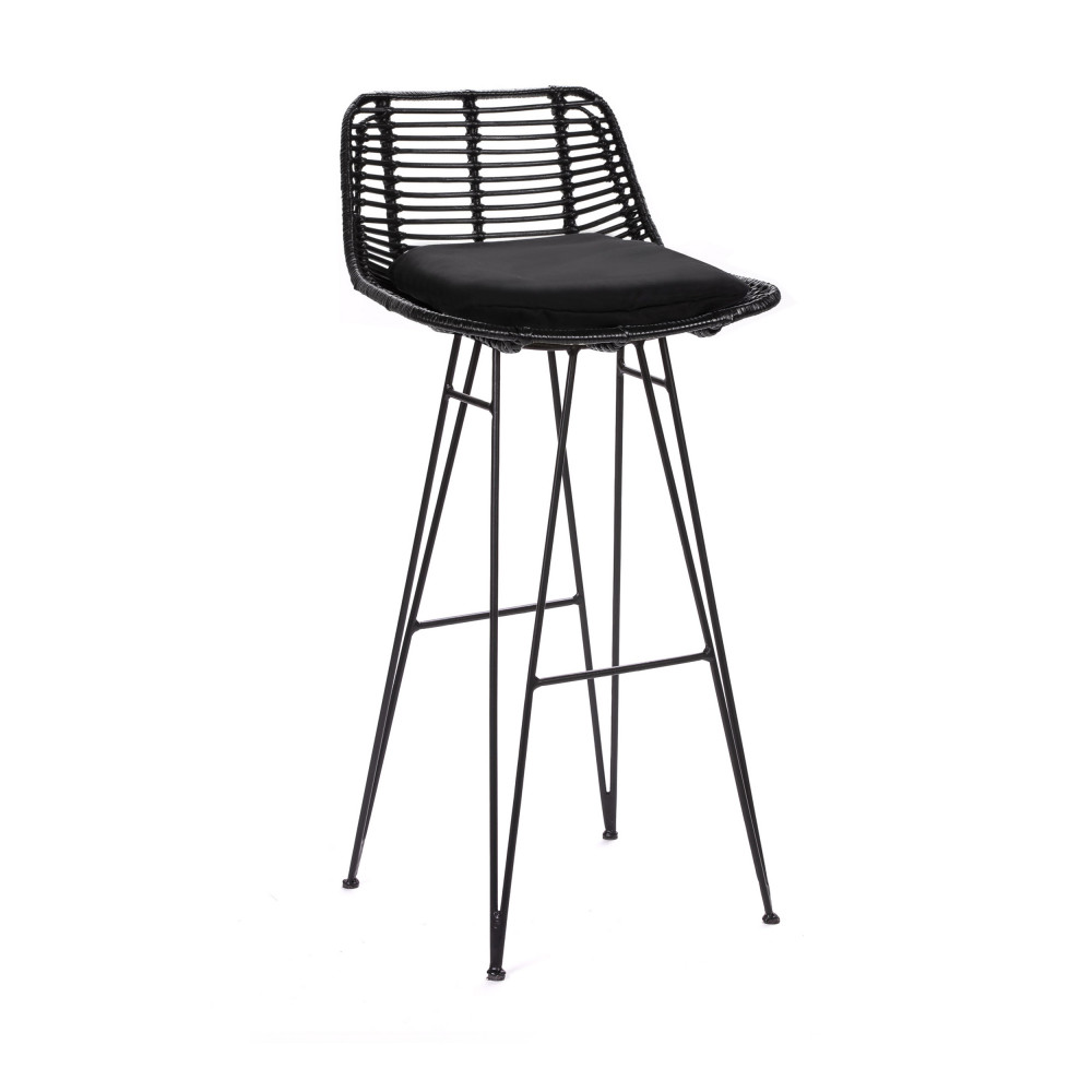 capurgana - chaise de bar design en rotin 75cm - couleur - noir