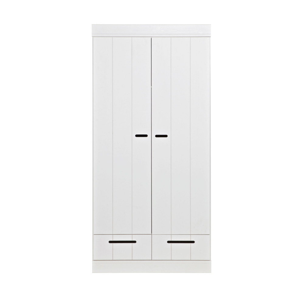 Connect - Armoire en pin 2 portes 2 tiroirs - Couleur - Blanc