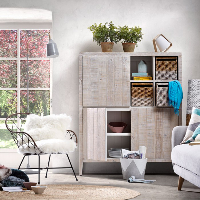 Fauteuil design en métal et rotin Claren