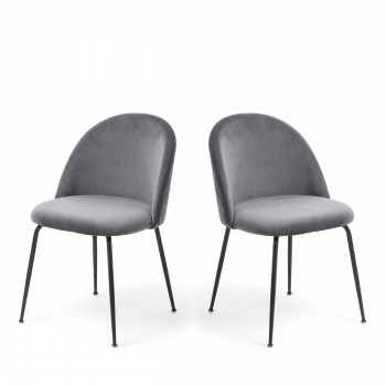 Lot de 2 chaises en velours et pieds noirs Ivonne