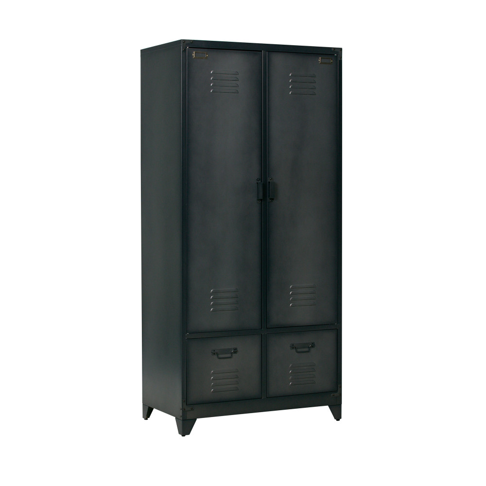 Armoire casier en métal noir 1 penderie 3 étagères 2 tiroirs Locker –  Decoclico