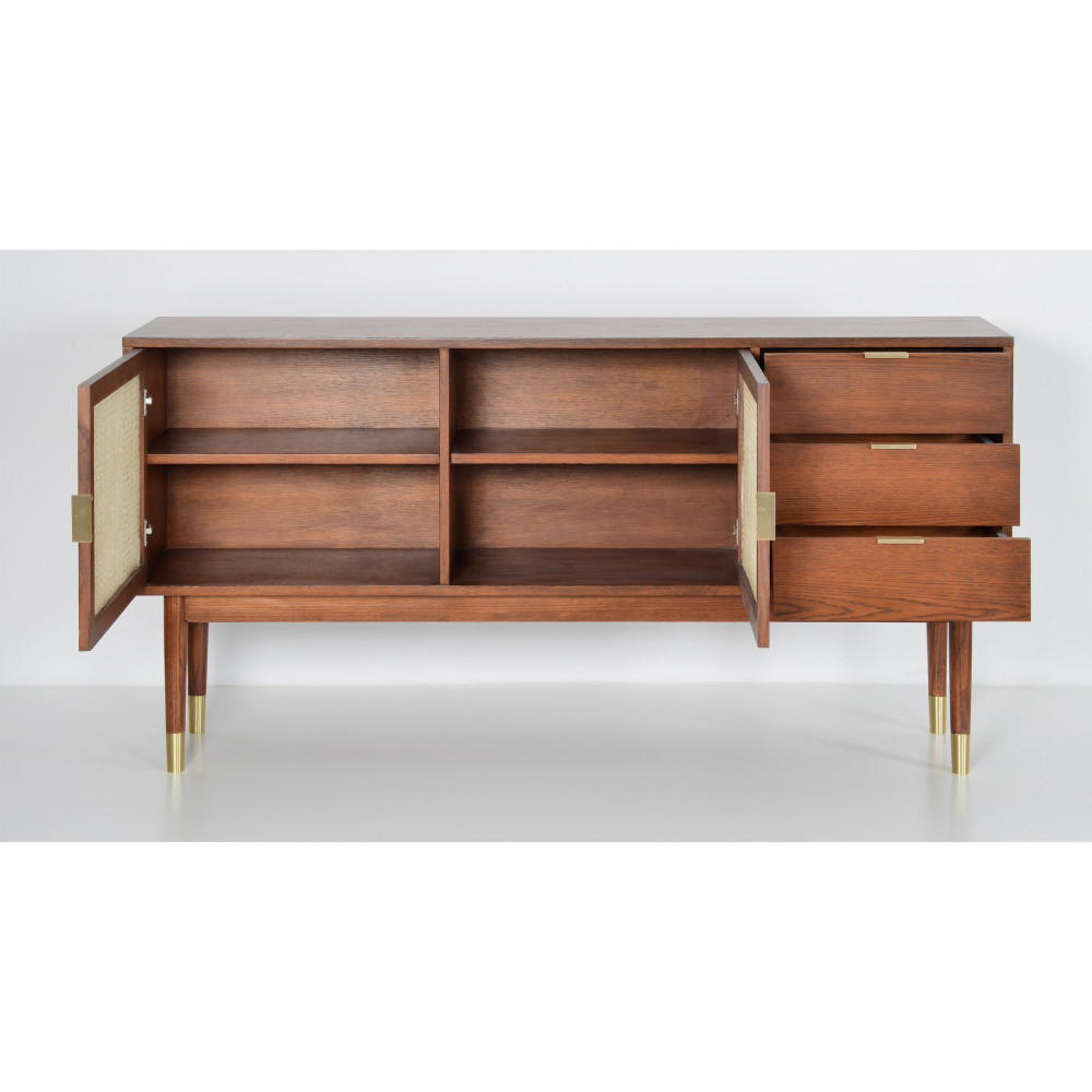 Buffet Commode design en rotin avec 2 portes en rotin et 2 tiroirs, armoire  de rangement